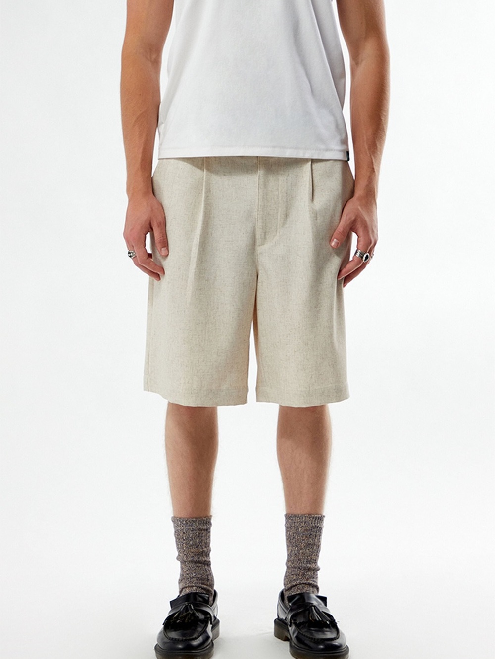 PacSun Field of Study Men's Pleated Flat-Front Shorts in Cream